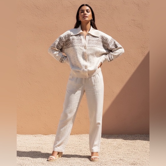 LOFT Sweaters - LOFT outlet Cream Patterned Button-Up Cardigan